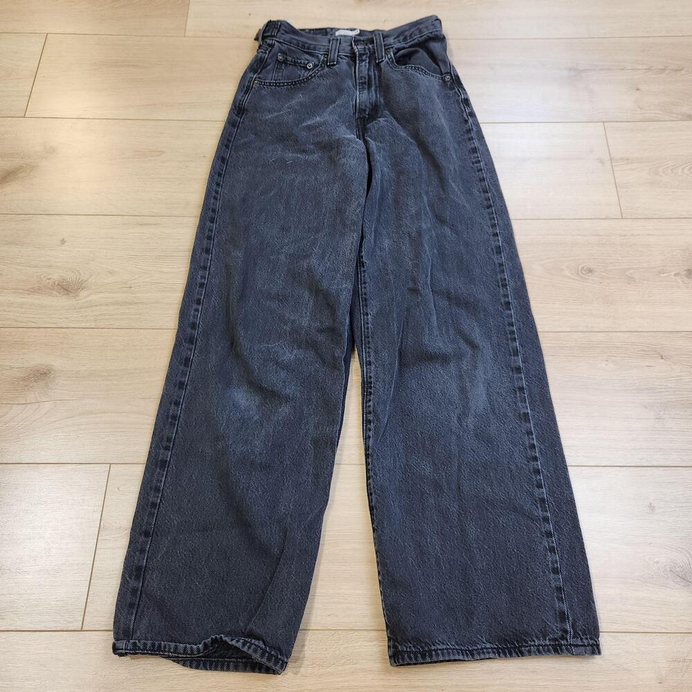 Levis Cinch Baggy Jeans Womens 24x31 Black High Rise Wide Leg Relaxed Denim